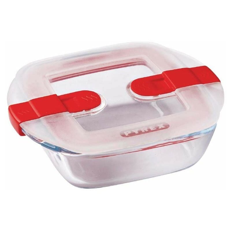 foto del prodotto cook heat contenitore quadrato per alimenti in vetro borosilicato con coperchio sfiatavapore per il microonde cuocere in forno, conservare 