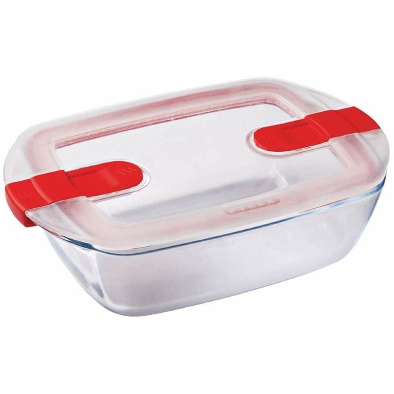 foto del prodotto cook heat contenitore rettangolare per alimenti in vetro borosilicato con coperchio sfiatavapore per il microonde cuocere in forno, conservare 