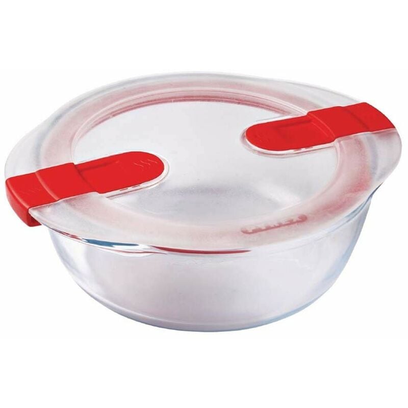 foto del prodotto cook heat contenitore tondo per alimenti in vetro borosilicato con coperchio sfiatavapore per il microonde cuocere in forno, conservare 