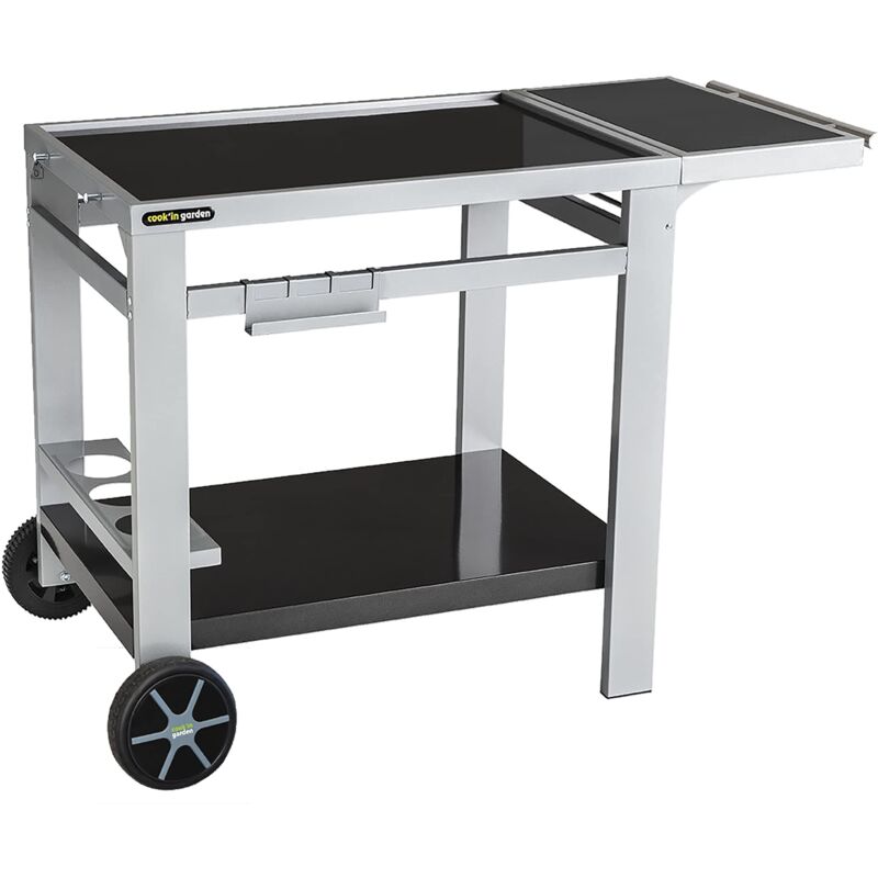 foto del prodotto cook in garden carrello media 80 carrello con piano di lavoro mobile su ruote facile da spostare, porta bottiglie supporto per plancha o