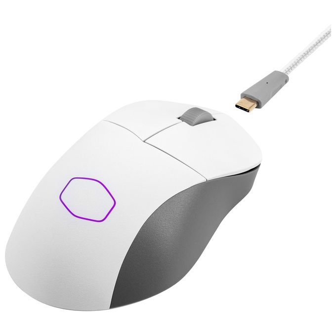 foto del prodotto cooler master mm731 mouse gaming wireless ibrido ultraleggero 59g con rgb led sensore ottico 19k dpi e ergonomico bianco opaco