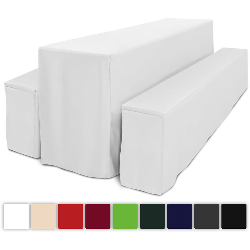 foto del prodotto coordinato basic l con due fodere copripanca e una tovaglia per tavoli, qualit beautissu bianco, 220x75x50 cm