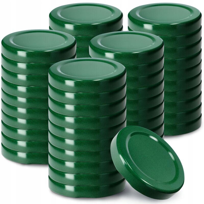 foto del prodotto coperchi a vite, confezione da 50, diametro 53 mm, metallo, adatto per barattoli da 115 ml, con 4 denti a incastro, verde kadax