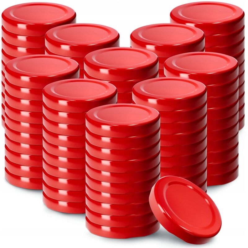 foto del prodotto coperchi a vite, diametro 53 mm, coperchi in metallo, adatto per barattoli da 115 ml, 100 pezzi, con 4 dentini a scatto, rosso kadax