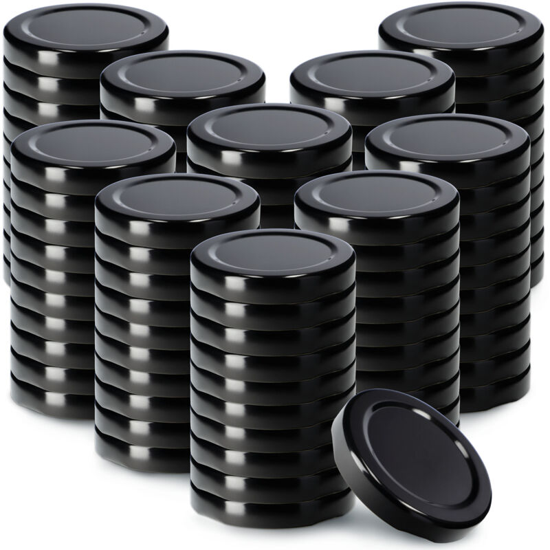 foto del prodotto coperchi a vite kadax diametro 53 mm metallo compatibile con vasetti da 115 ml con 4 dentini a scatto nero confezione da 100