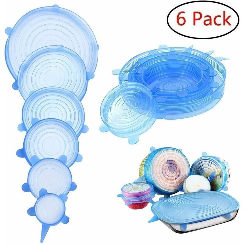 foto del prodotto coperchi estensibili in silicone, confezione da 6 coperchi estensibili in silicone di diverse dimensioni, prodotti a spreco zero, coperture