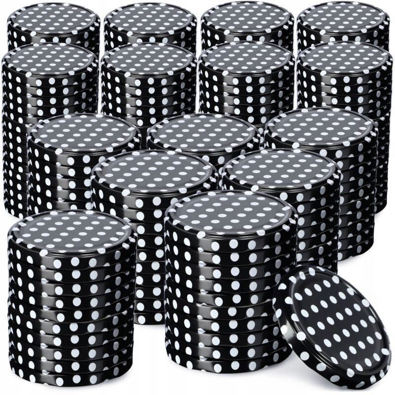 foto del prodotto coperchi sicuri per barattoli in metallo da 200 pezzi con quattro filetti, chiusura superiore a vite per marinare, inscatolare punti neri, 66 mm