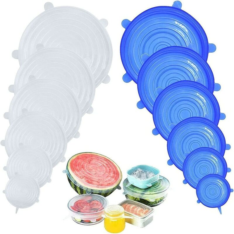 foto del prodotto coperchio in silicone riutilizzabile ermetico set6 per alimenti ciotole piatti pentole estensibile resistente salva freschezza