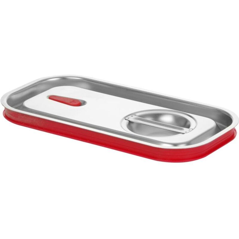 foto del prodotto coperchio per contenitori gn 1 3 in acciaio inox di con bordo in silicone e valvola di rilascio del vuoto, chiusura ermetica, resistenza termica da
