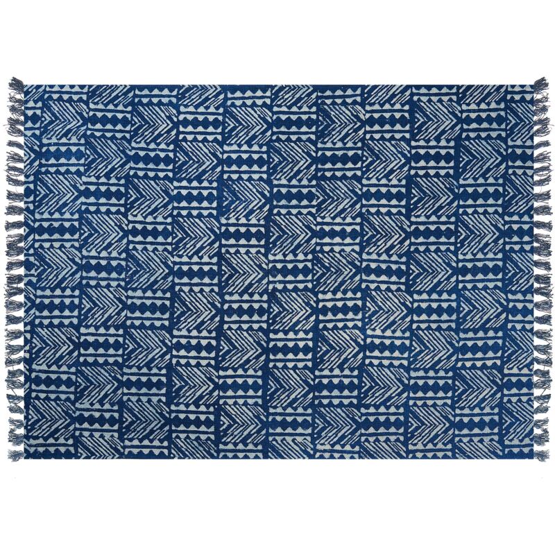 foto del prodotto coperta copriletto cotone motivo africano 130 x 180 cm blu navy shivpuri