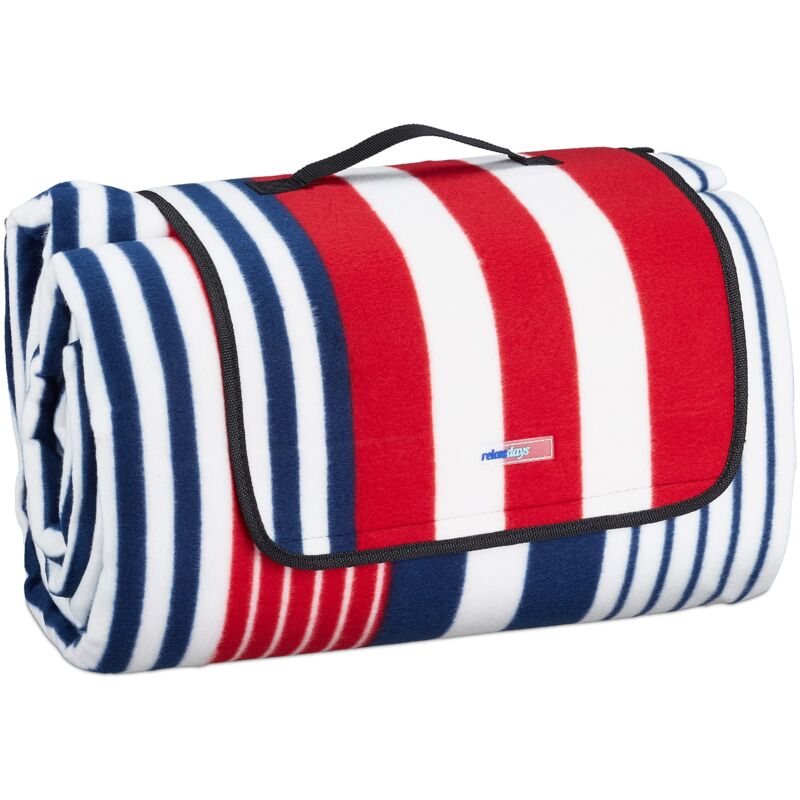 foto del prodotto coperta da picnic xxl, 200 x 300 cm plaid impermeabile a strisce, isolante, telo spiaggia con manico, colorato, poliestere relaxdays