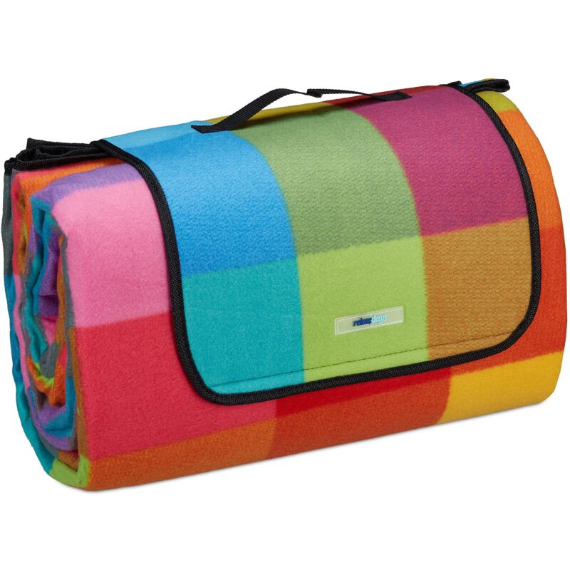foto del prodotto coperta da picnic xxl, 200 x 300 cm, plaid impermeabile spiaggia, isolante, telo morbido con manico, colorato relaxdays
