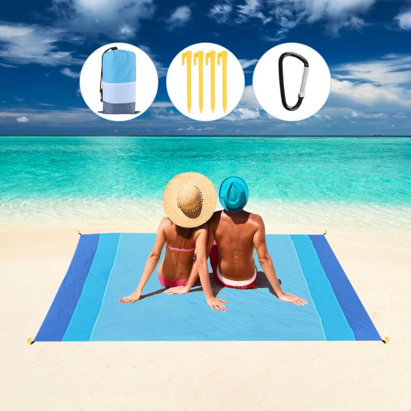foto del prodotto coperta da spiaggia,200 x 210 cm anti sabbia portatile coperta da picnic con 4 picchetti fixed per picnic,outdoor coperta da picnic impermeabile,per