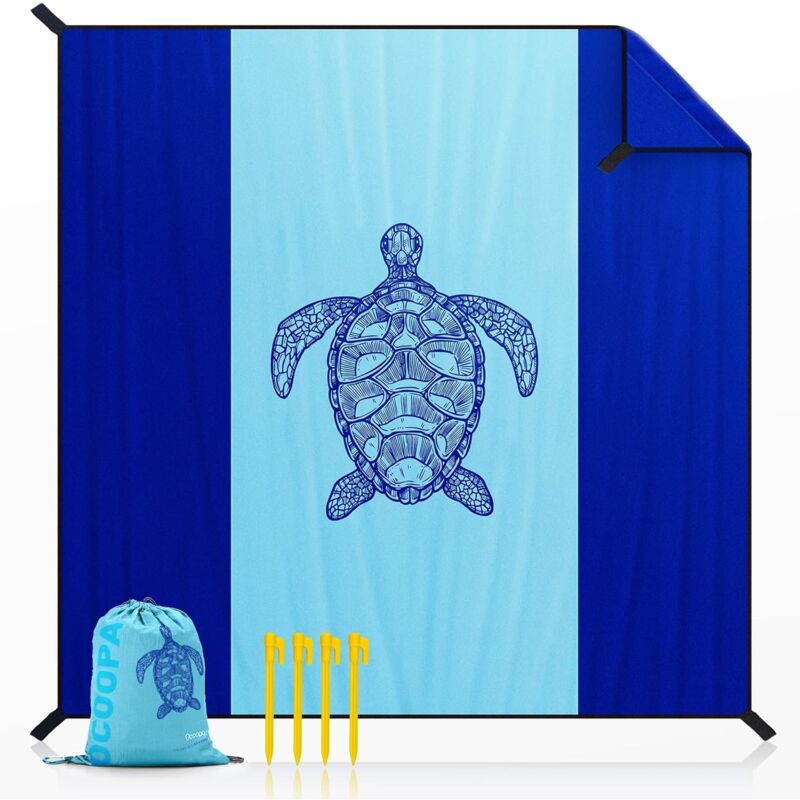 foto del prodotto coperta da spiaggia, 210 x 200 cm, coperta da picnic extra large impermeabile e antisabbia, adatta per viaggi, campeggio, vacanze ecc.