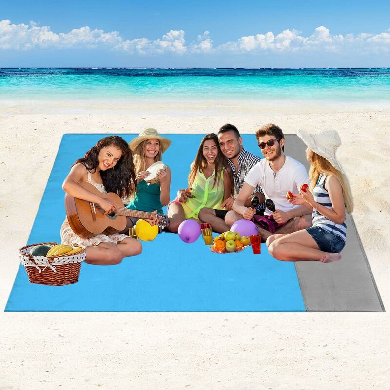foto del prodotto coperta da spiaggia tappetino da picnic 210x200cm portatile anti sabbia impermeabile stuoia spiaggia con 4 picchetti fixed, coperta picnic per