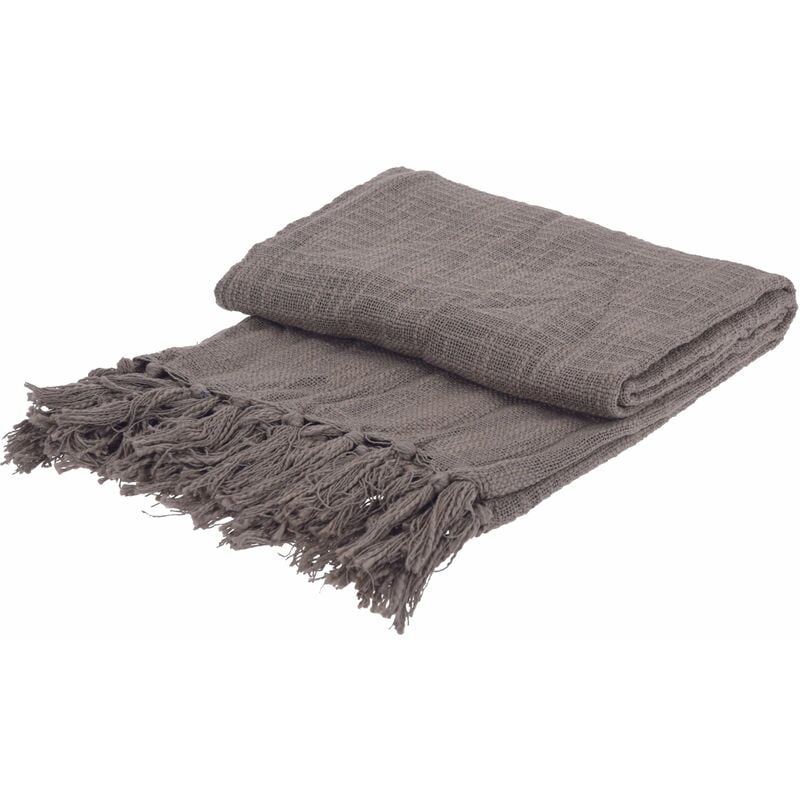 foto del prodotto coperta decorativa leggera morbida con frange in cotone per letto e divano 130x170 cm grigio