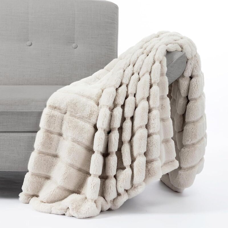 foto del prodotto coperta di pelliccia per divano, coperta invernale spessa e morbida in peluche per divano, camera da letto, soggiorno, 130 x 160 cm, beige sollbry
