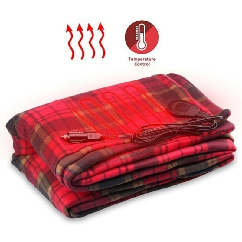 foto del prodotto coperta elettrica da 12 v per auto - 150 x 100 cm - coperta riscaldata morbida a doppio strato - coperta riscaldata a quadri per inverno, viaggi,