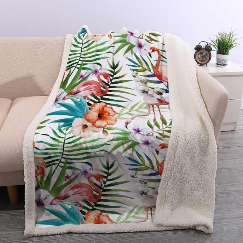 foto del prodotto coperta flamingo sherpa 100 x 150 cm, comoda, leggera e resistente, per divano, sedia, letto, regalo per bambini e donne bebusingoto