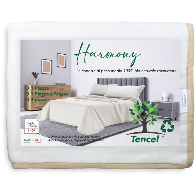 foto del prodotto coperta harmony peso medio in pura lana vergine e tencel estratto da eucalipto e faggio 1 piazza