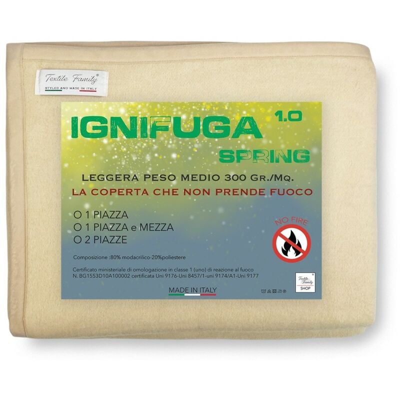 foto del prodotto coperta ignifuga spring antifiamma peso medio 1.0 antifuoco classe 1 omologata made in italy beige 1 piazza e mezza