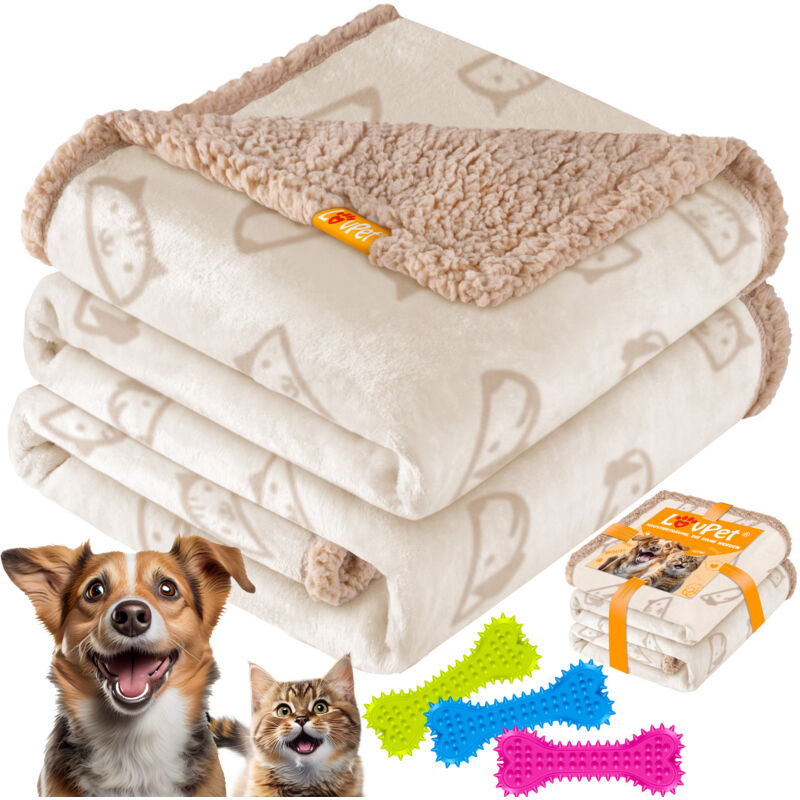 foto del prodotto coperta impermeabile per cani coperta in pile di sherpa per animali domestici 3x ossi giocattolo lavabile in lavatrice protezione divano bifacciale