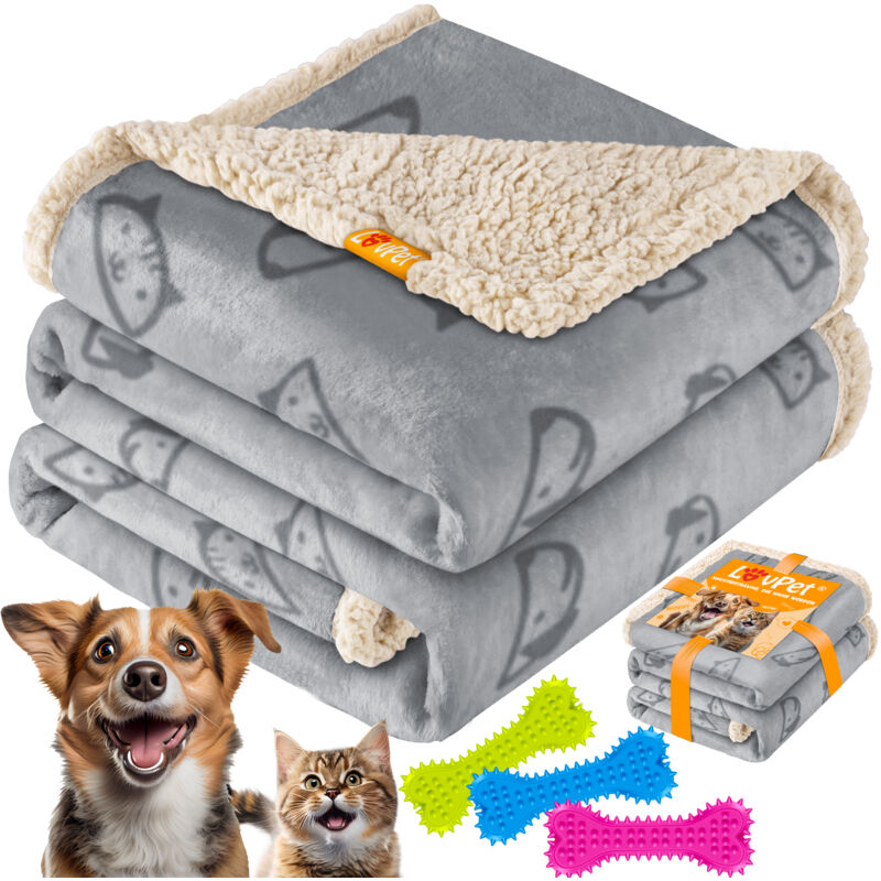 foto del prodotto coperta impermeabile per cani coperta in pile sherpa per animali domestici 3x ossi giocattolo lavabile in lavatrice protezione divano bifacciale