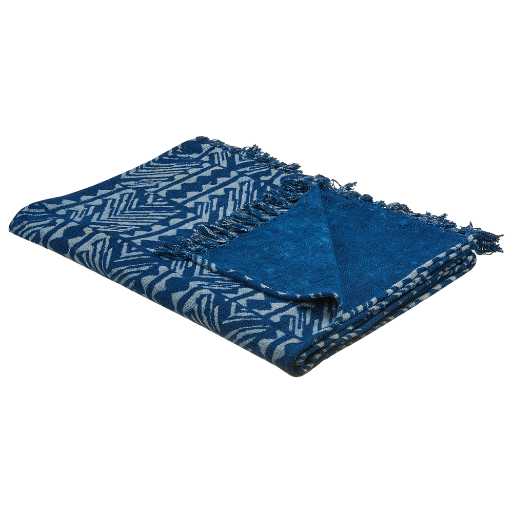 foto del prodotto coperta in cotone blu navy 130 x 180 cm copriletto motivo geometrico stampa africana camera da letto soggiorno