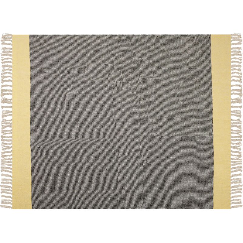foto del prodotto coperta in cotone grigio e giallo con frange 125 x 150 cm lapu