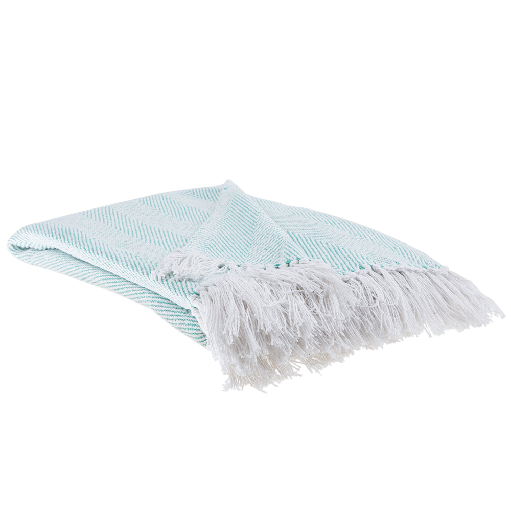 foto del prodotto coperta in cotone verde menta 130 x 160 cm copriletto boho stile costiero