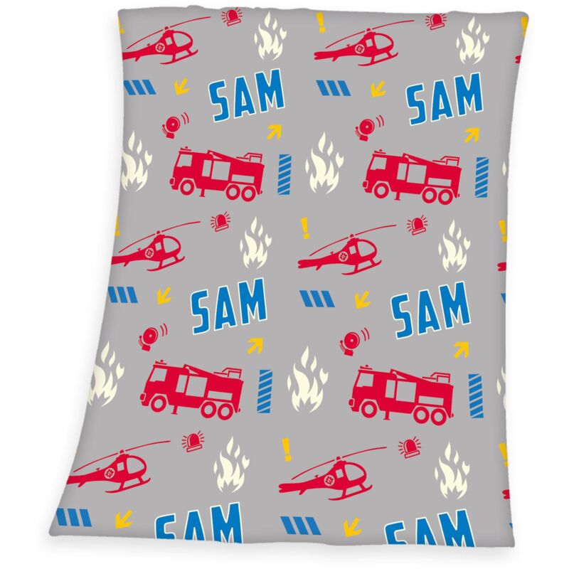 foto del prodotto coperta in pile, sam il pompiere, 130 x 170 cm, si illumina al buio, glow in the dark, 100 poliestere, pile herding