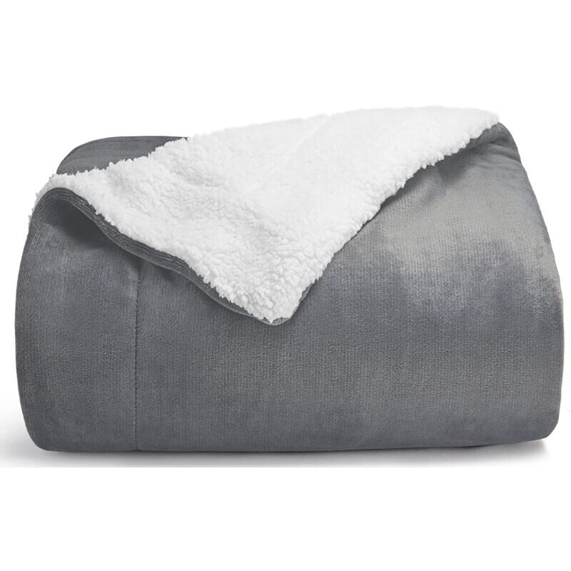foto del prodotto coperta in pile sherpa, coperta per letto singolo 130x160, grigio antracite, copridivano in pelliccia, copridivano reversibile, piccolo, spesso,