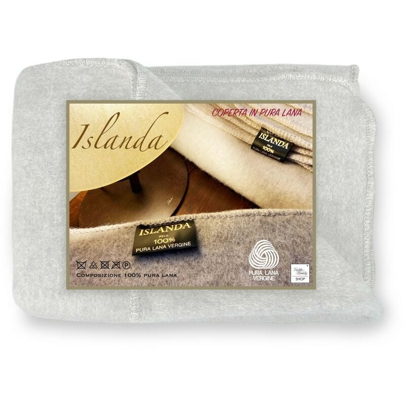foto del prodotto coperta islanda in vera pura lana vergine morbida e calda beige melange 1 piazza