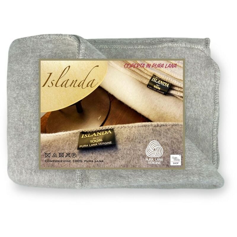 foto del prodotto coperta islanda in vera pura lana vergine morbida e calda grigio melange 1 piazza