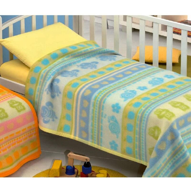foto del prodotto coperta misto lana per lettino 150x110cm 400gr cober chiocciola baby azzurro