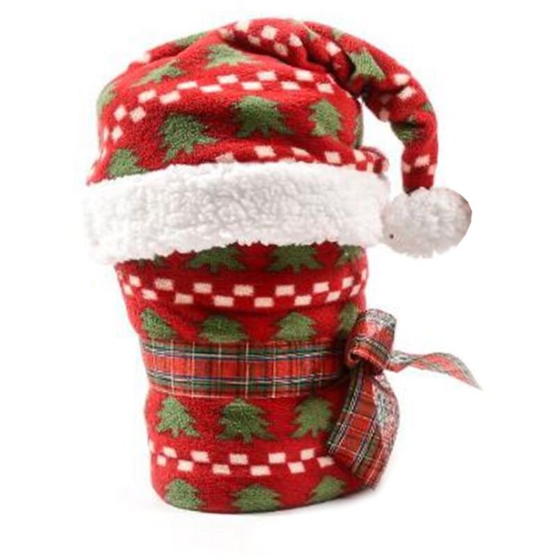 foto del prodotto coperta natalizia con cappello per decorazioni natalizie rosso