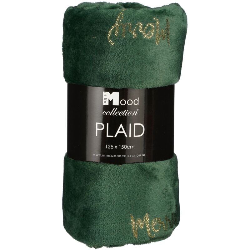 foto del prodotto coperta plaid in pile con scritta merry christmas per il natale verde