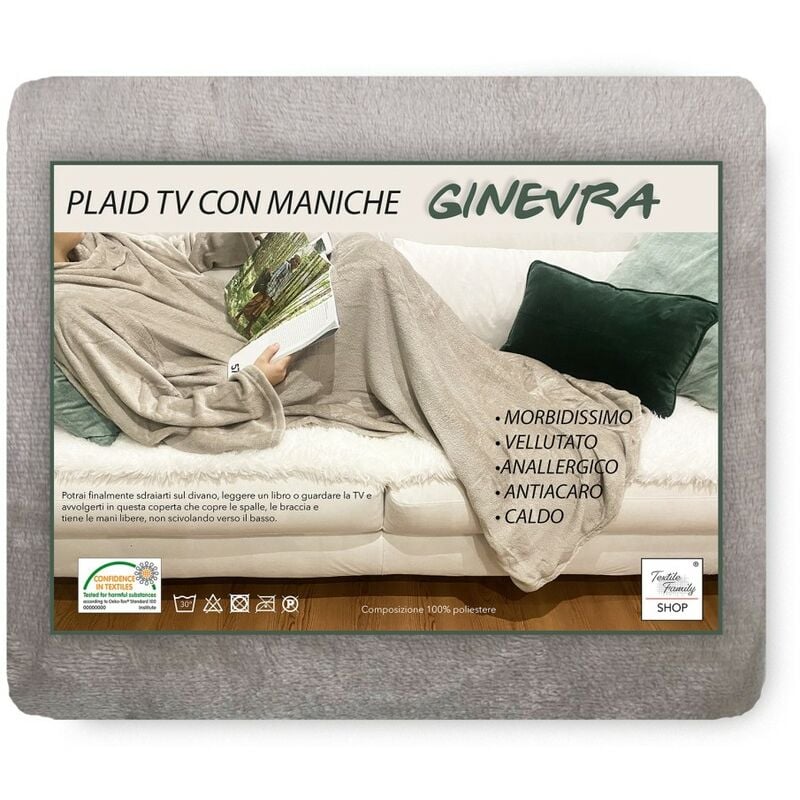 foto del prodotto coperta plaid tv in morbido pile con maniche soffice e vellutato beige