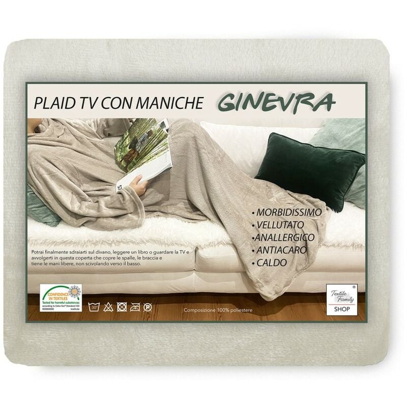 foto del prodotto coperta plaid tv in morbido pile con maniche soffice e vellutato crema
