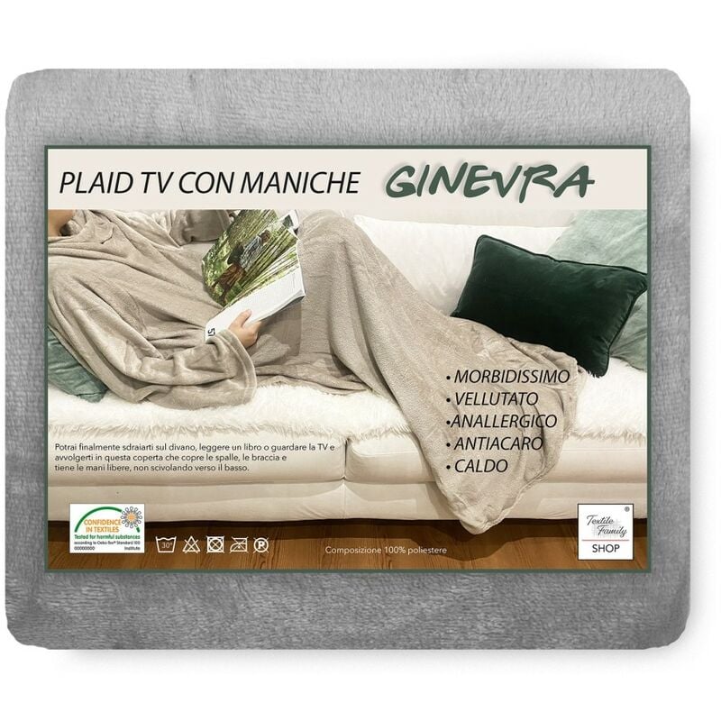 foto del prodotto coperta plaid tv in morbido pile con maniche soffice e vellutato grigio