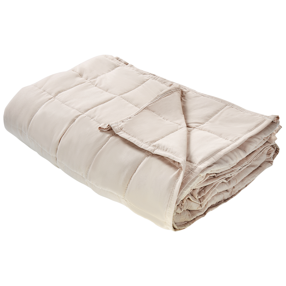 foto del prodotto coperta ponderata tessuto poliestere beige riempimento con perle di vetro rettangolare 100 x 150 cm 4 kg trapuntato