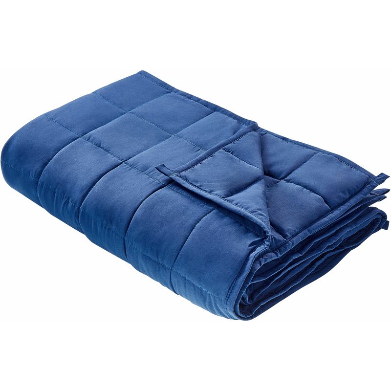 foto del prodotto coperta rettangolare ponderata 4kg 100 x 150 cm rivestimento in tessuto poliestere trapuntato imbottitura con perle di vetro blu navy nereid