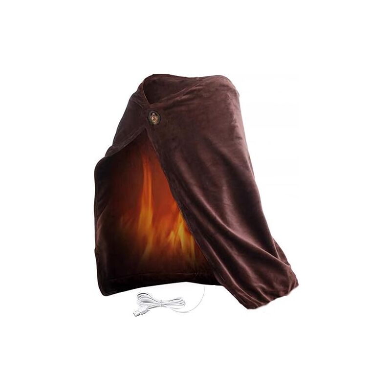 foto del prodotto coperta riscaldata usb, scialle termico in pile e ginocchiere per casa e ufficio marrone 