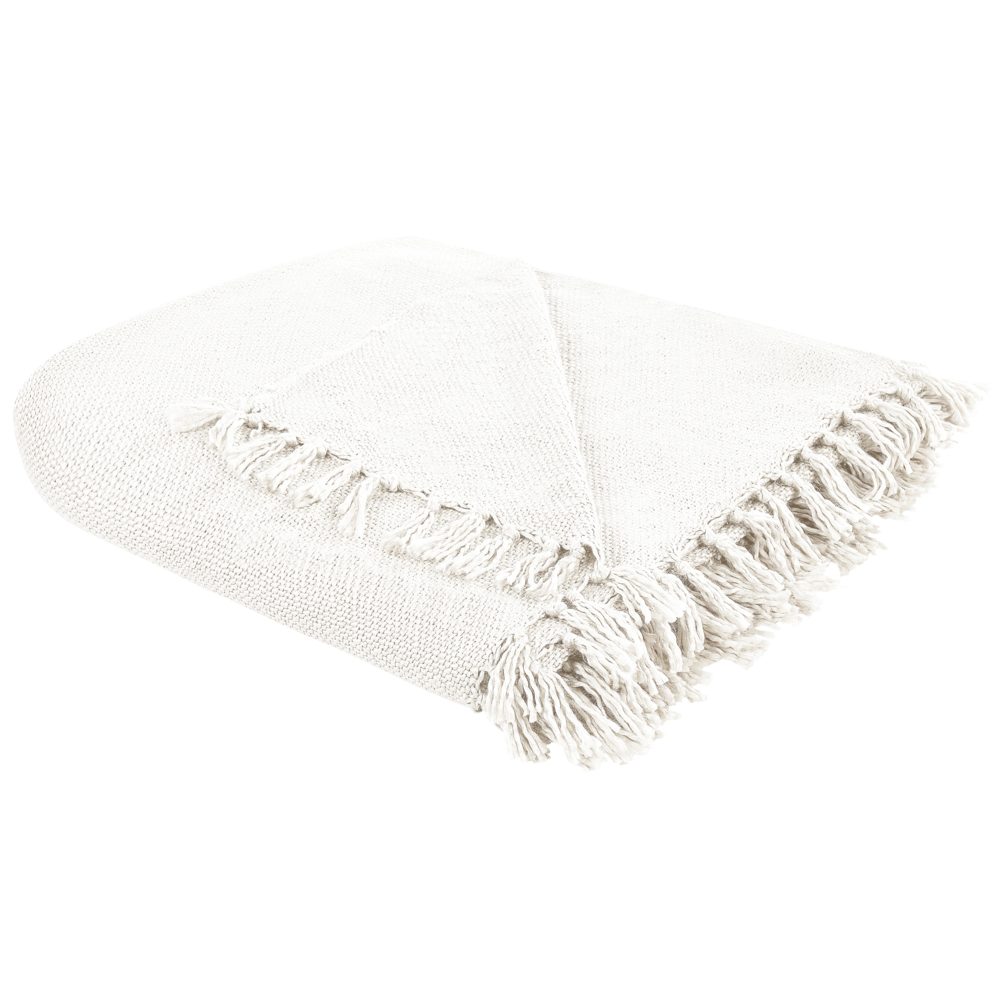 foto del prodotto coperta tessuta a mano con frange 200 x 220 cm bianco crema stile classico morbida letto divano