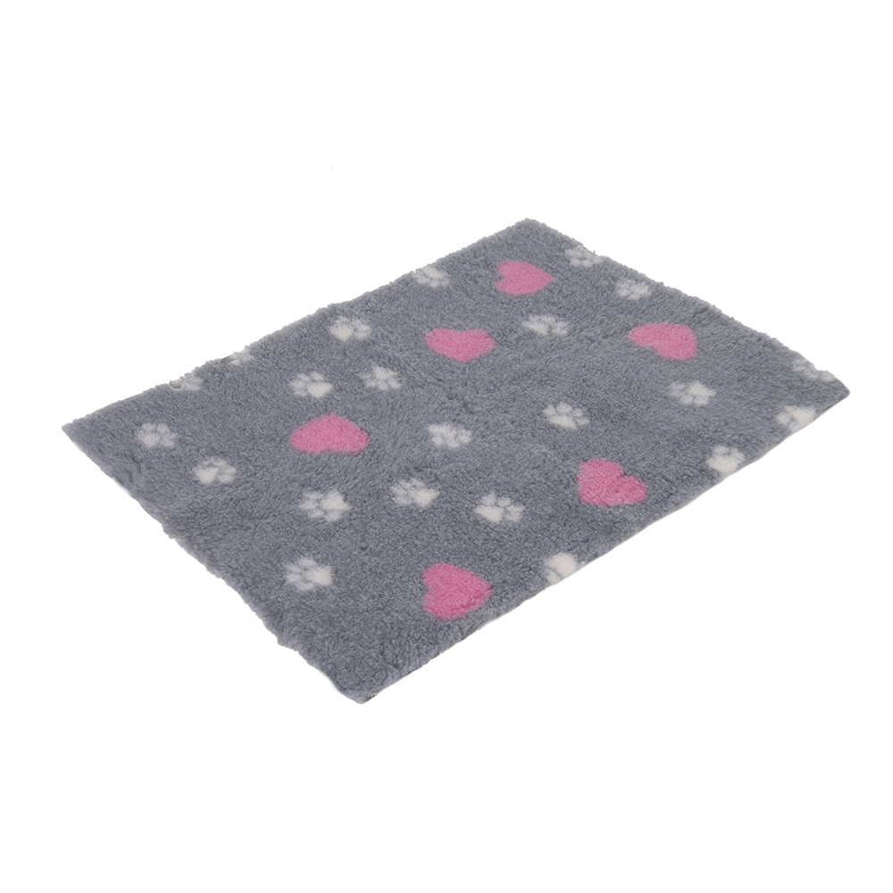 foto del prodotto coperta vetbed isobed sl grigia con cuori e zampine per cani e gatti s l 75 x p 50 cm