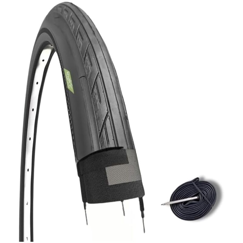 foto del prodotto copertoncino 700 x 25c camera d aria con valvola francese 48 mm pneumatico stradale gomma bici road corsa slick ciclo gara 28 x 1 1 8 fixed