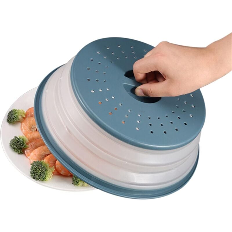 foto del prodotto copertura anti schizzi per microonde, copertura multifunzionale pieghevole per alimenti, lavabile in lavastoviglie 26,5 cm, blu sollbry