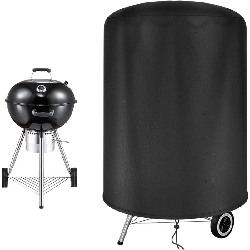 foto del prodotto copertura barbecue rotonda impermeabile copertura barbecue weber in tessuto oxford anti uv da esterno con cinghia laterale antivento nero 71 x 70cm 