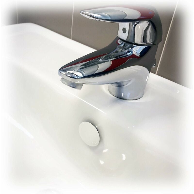 foto del prodotto copertura foro troppo pieno ttp bianco, coperchio adatto per lavabi, lavandini e bidet, per bagni e cucine, 551886 - fischer