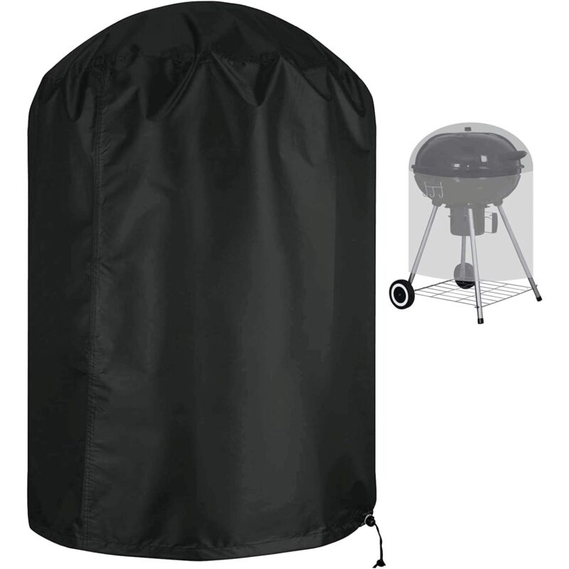 foto del prodotto copertura impermeabile per barbecue rotonda in tessuto oxford 420d, antistrappo, protezione uv con frangivento laterali, nera 71x 73 cm sollbry